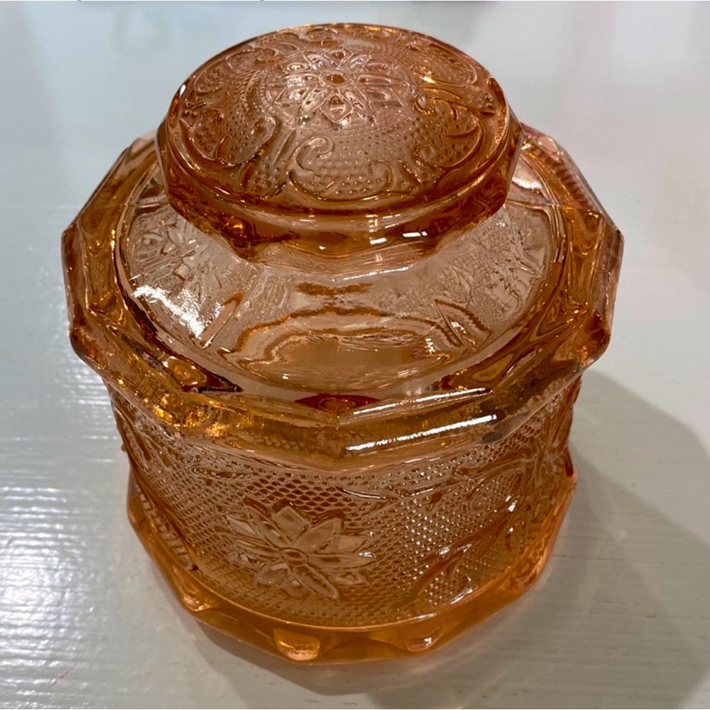 Vintage Tiara Sandwich Peach/Pink Glass Canister By Indiana Glass Co. - Picture 5 of 5